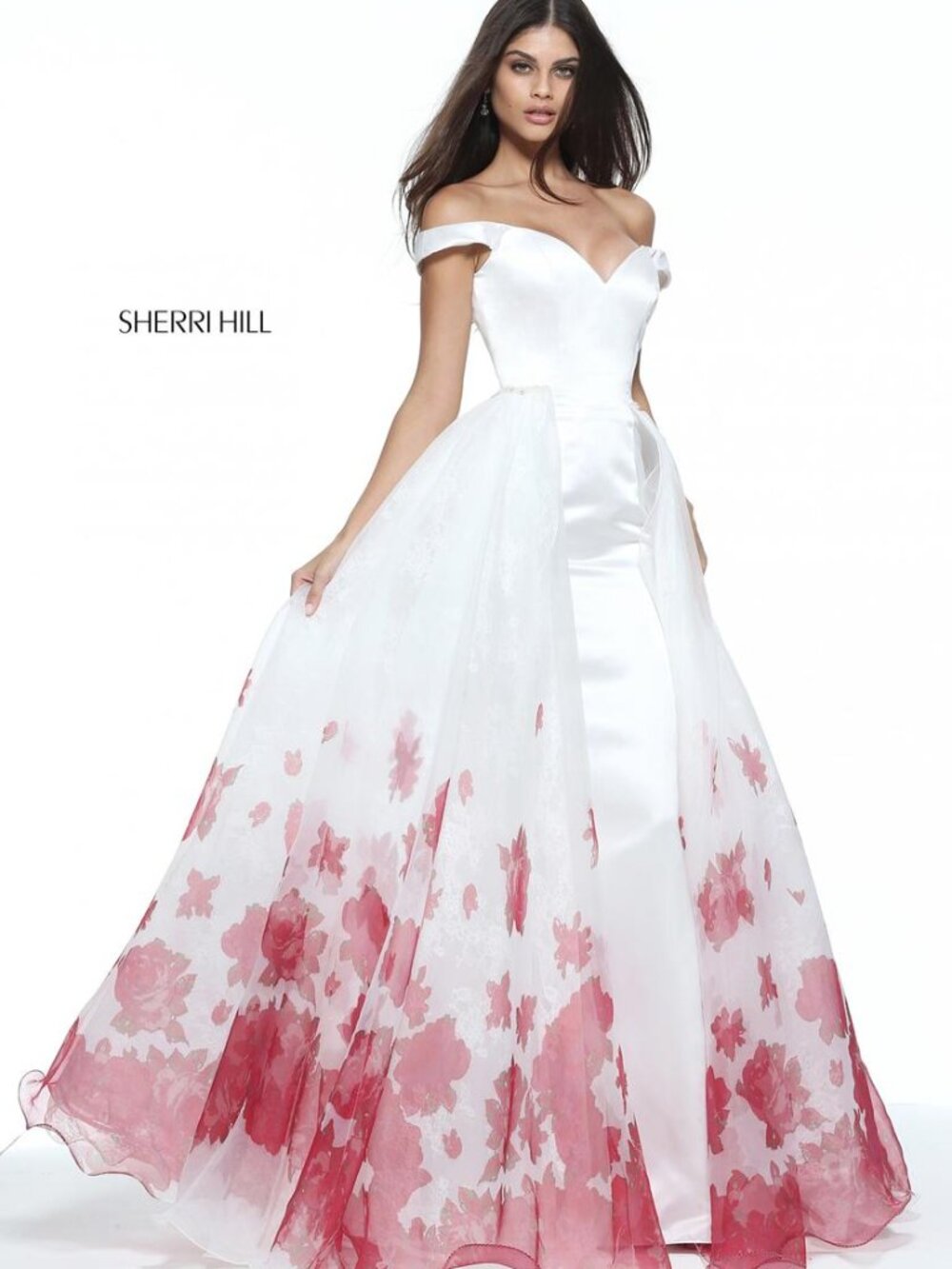 SHERRI HILL 51228 IVORY RED FLORAL PRINT SIZE 2 FORMAL PROM BRIDAL GOWN